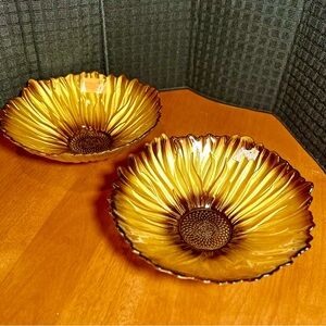 AKCAM Set of 4 Handmade Turkish Art Glass Sunflower Bowls, Set of 2